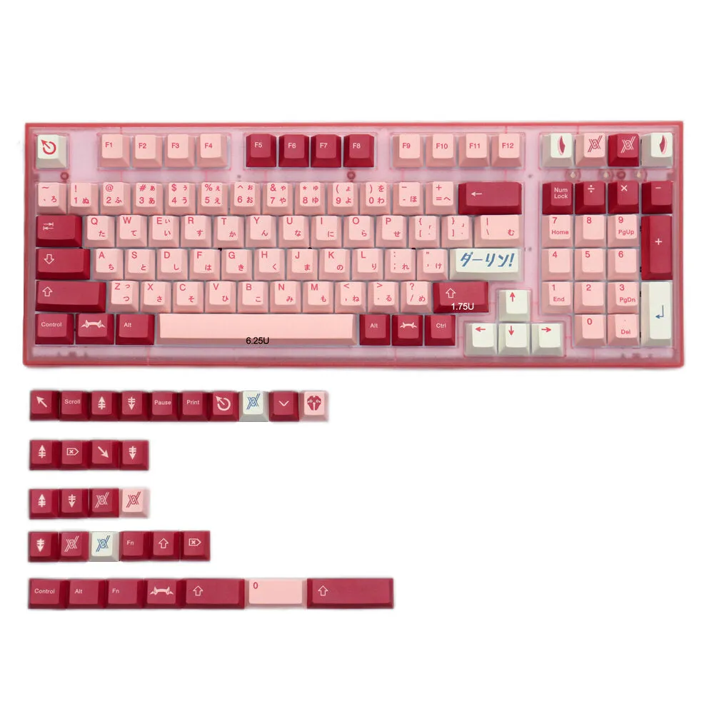 129 Keys Pink/Blue Keycap Set Cherry Profile PBT Sublimation Japanese Custom Keycaps for Mechanical Keyboards