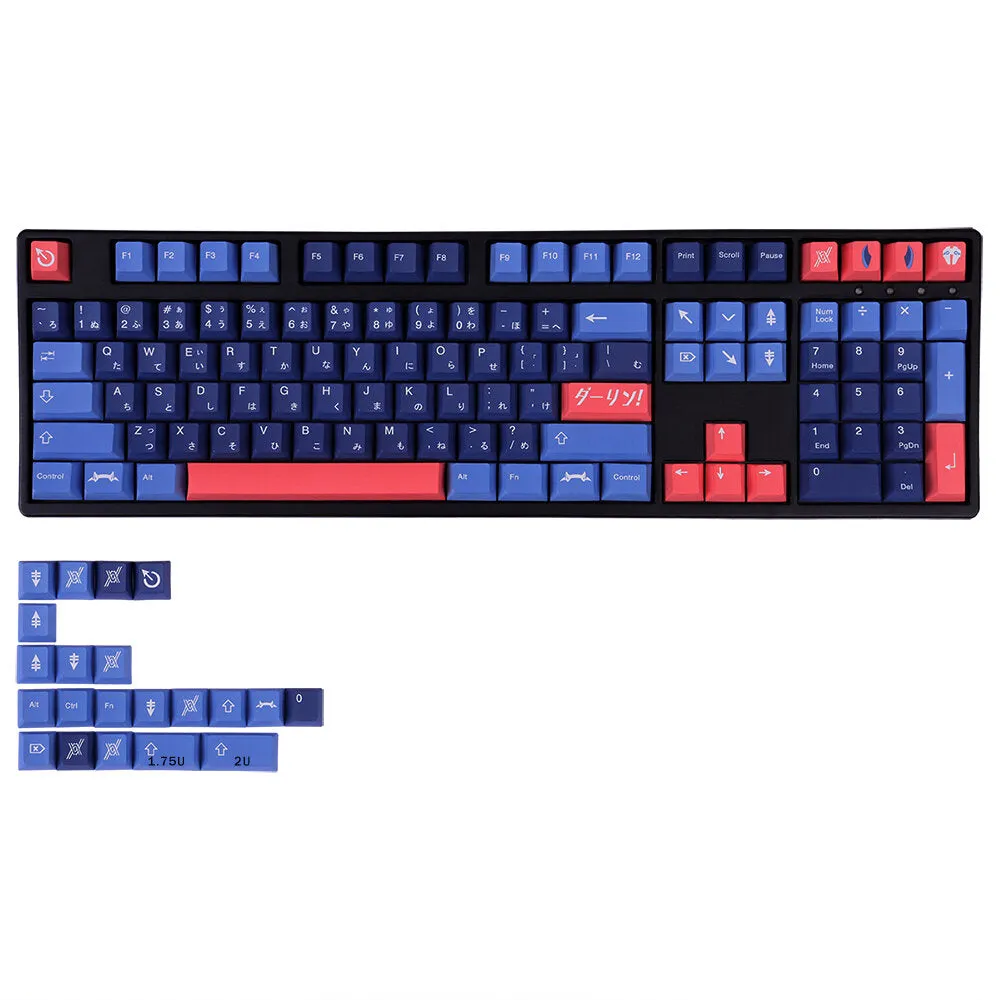 129 Keys Pink/Blue Keycap Set Cherry Profile PBT Sublimation Japanese Custom Keycaps for Mechanical Keyboards