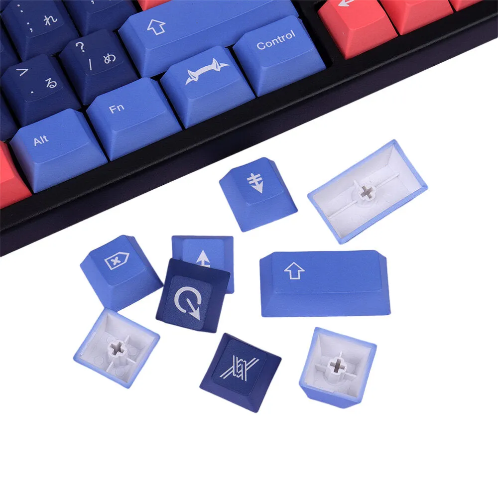 129 Keys Pink/Blue Keycap Set Cherry Profile PBT Sublimation Japanese Custom Keycaps for Mechanical Keyboards