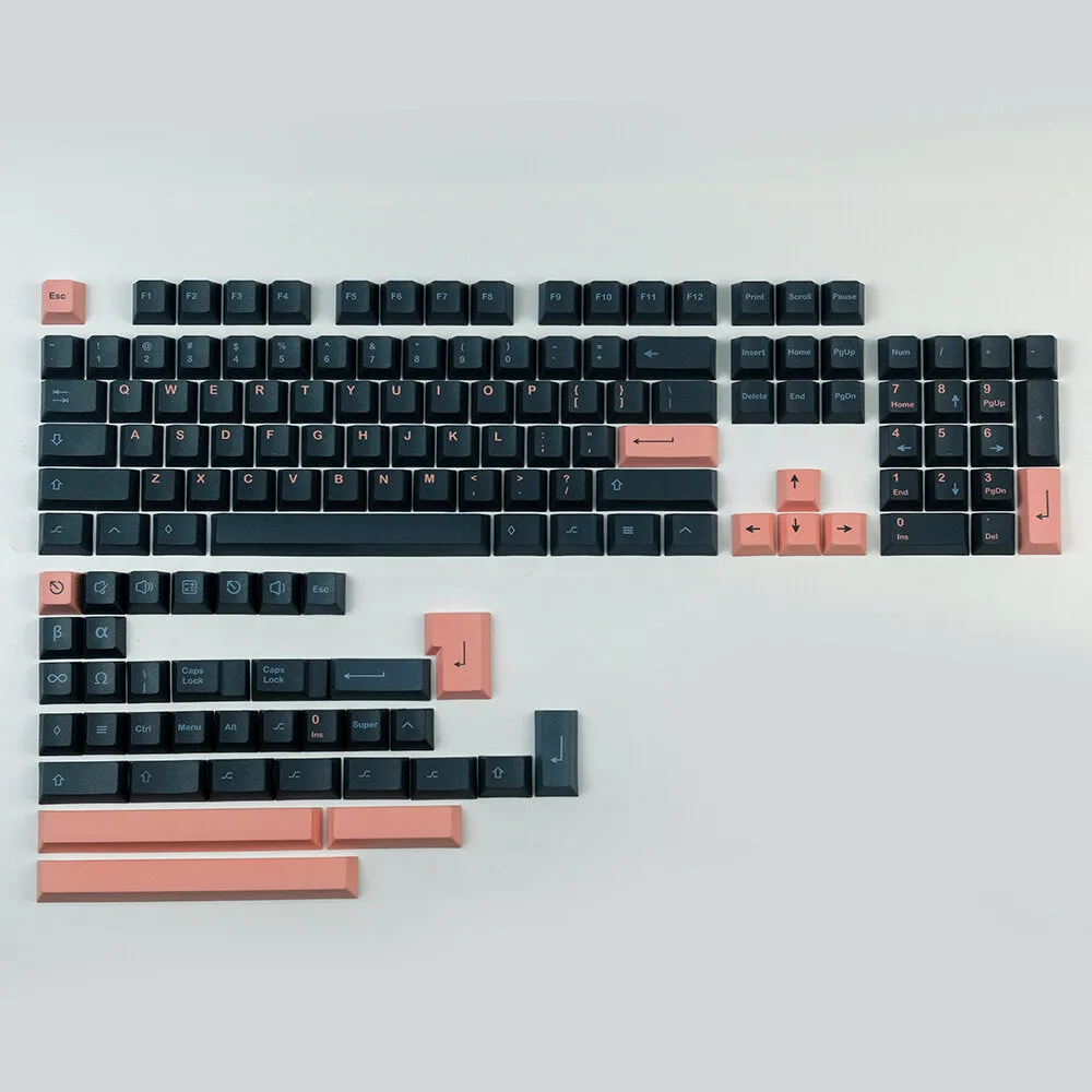 140 Keys Black&Pink Keycap Set Cherry Profile PBT Sublimation Keycaps for Mechanical Keyboard