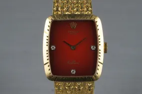 1975 Rolex YG Cellini 4080 with Diamond Red Stella Dial