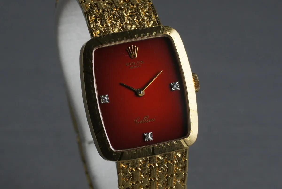 1975 Rolex YG Cellini 4080 with Diamond Red Stella Dial