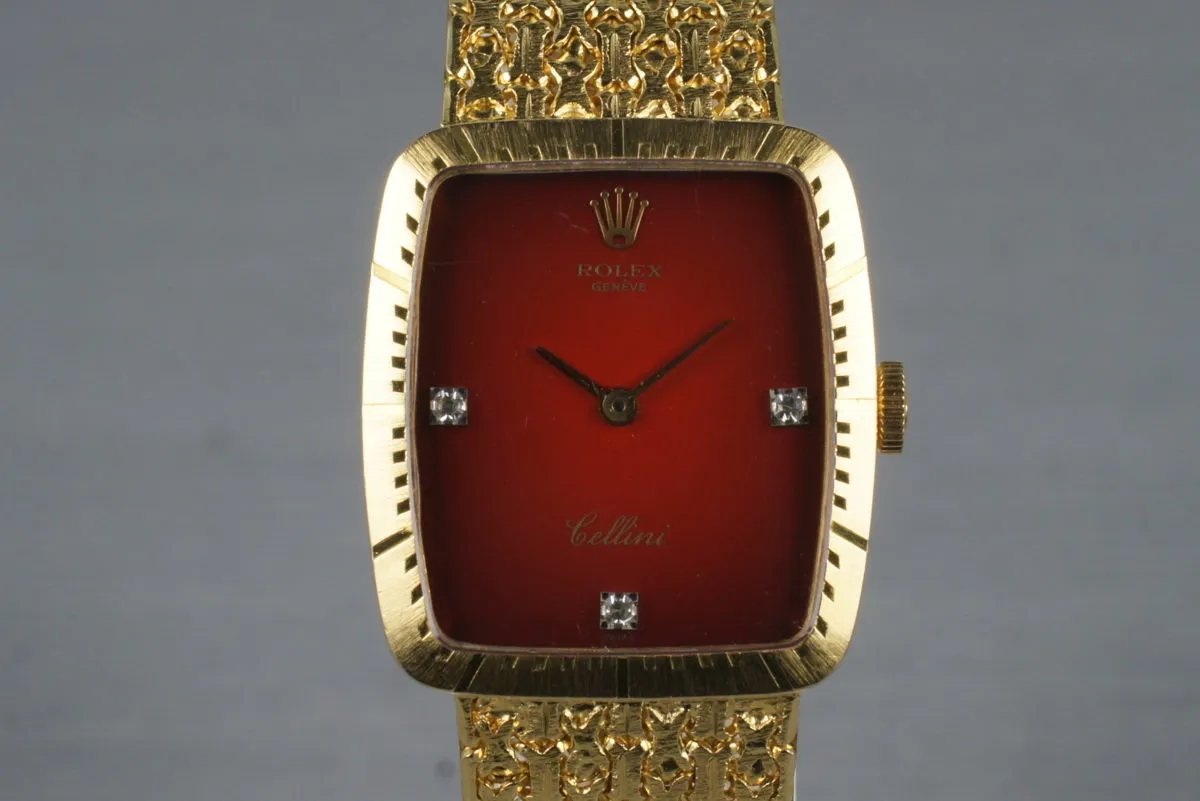 1975 Rolex YG Cellini 4080 with Diamond Red Stella Dial