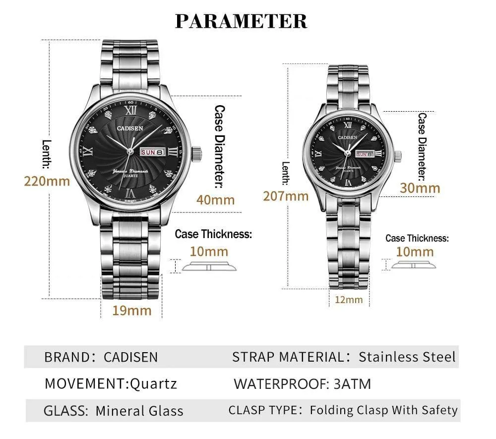 2 Pack Couple Watch Mens Quartz Watches Top Brand Luxury Ladies Dress Wristwatch Set