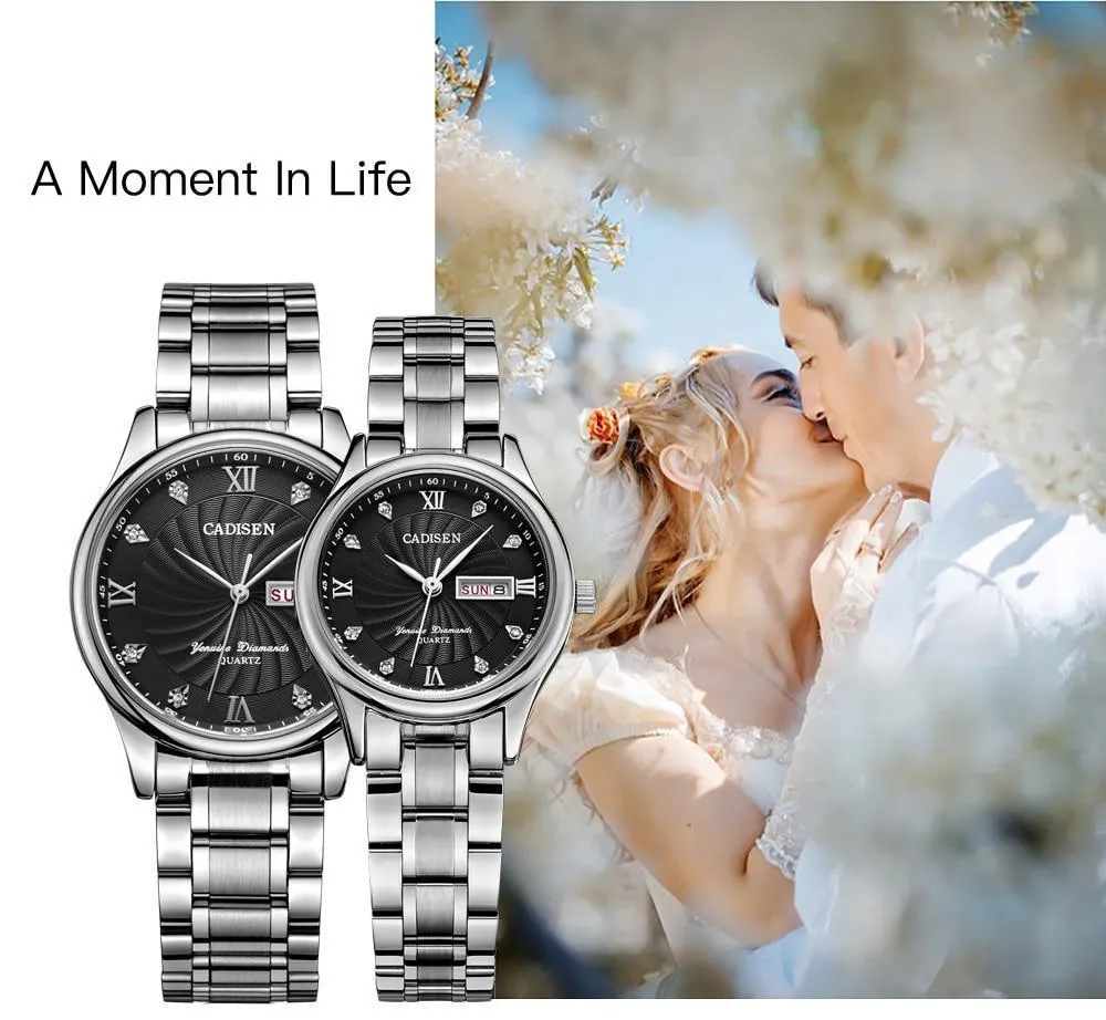 2 Pack Couple Watch Mens Quartz Watches Top Brand Luxury Ladies Dress Wristwatch Set