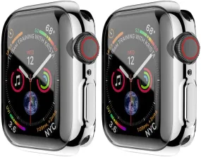 2 Pack Screen Protector 45mm Case for Apple Watch Series 9 8 7 45mm Screen Protector Case, Soft TPU Full Coverage Front Protective Shockproof iWatch Bumper Cover (Silver Silver, 45mm)