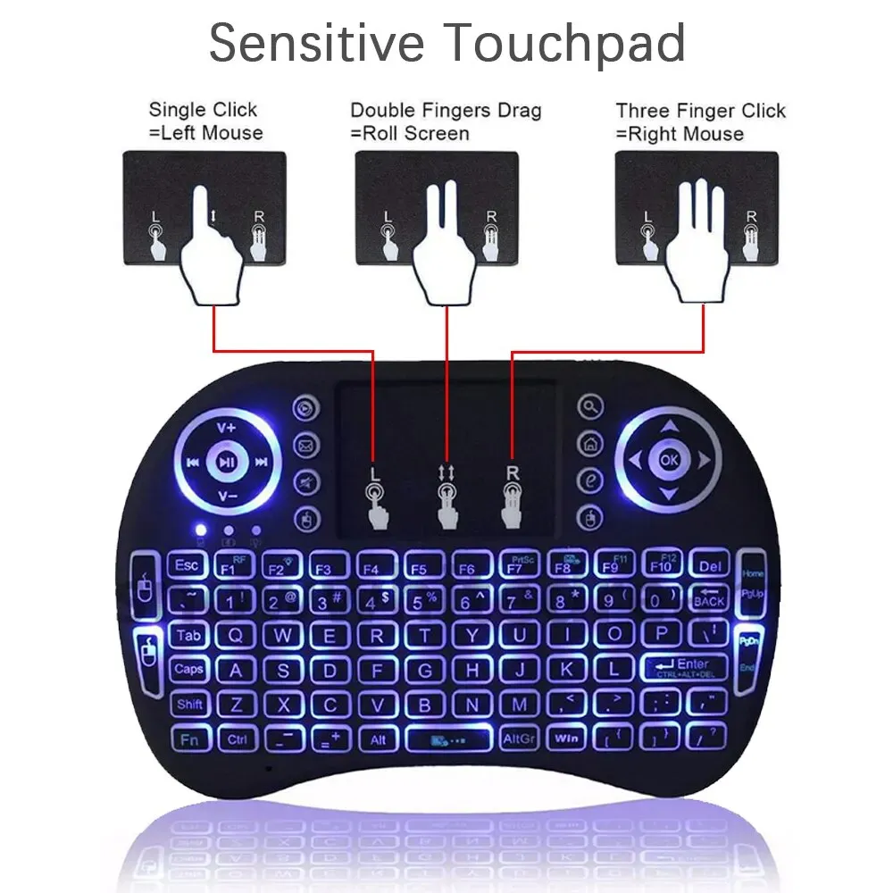 2.4G Air mouse with Touchpad keyboard i8 English French Spanish Russian Backlit Mini Wireless Keyboard for PC Android TV Box