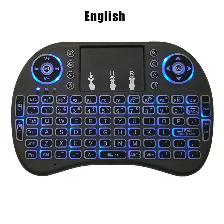 2.4G Air mouse with Touchpad keyboard i8 English French Spanish Russian Backlit Mini Wireless Keyboard for PC Android TV Box