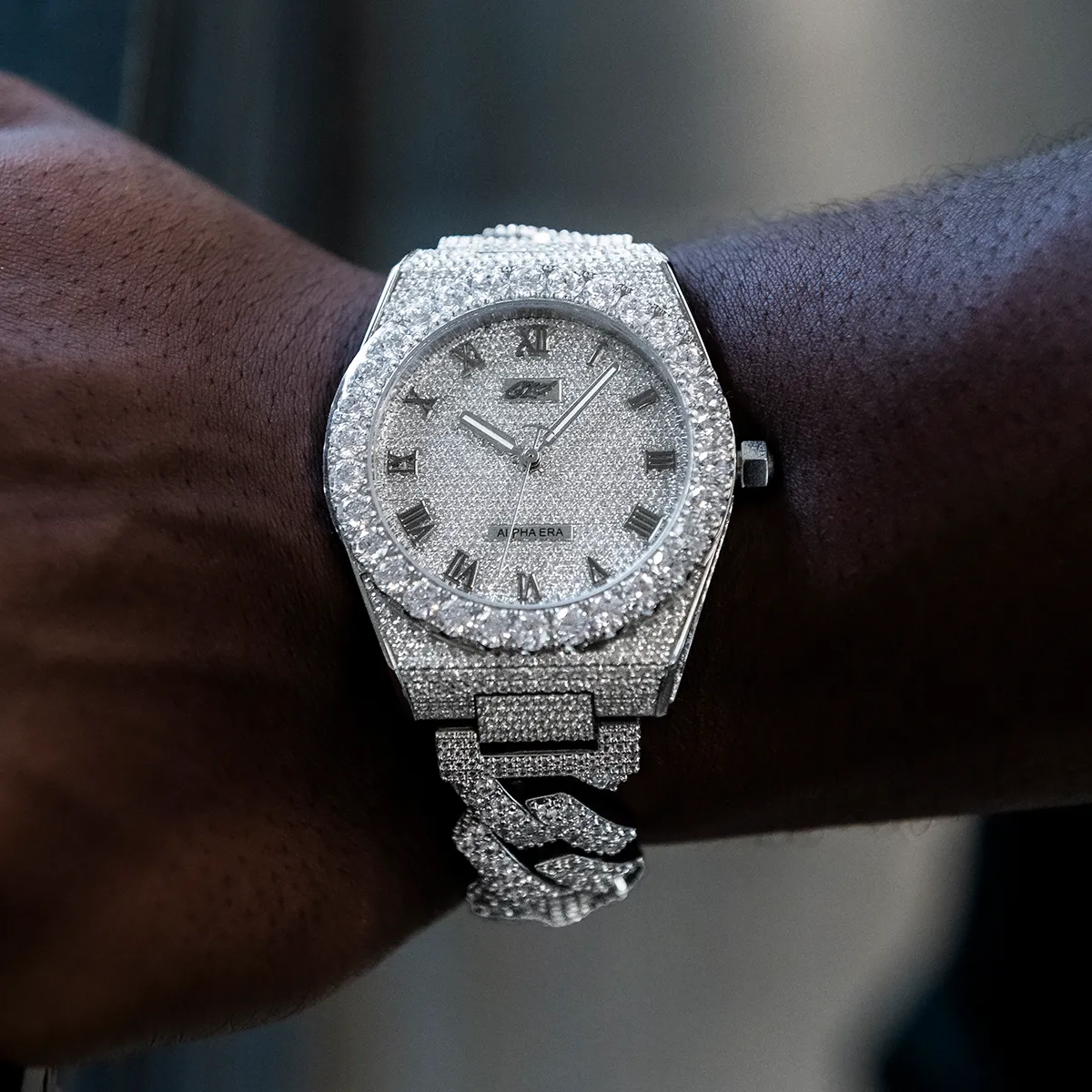 42MM Fully Iced Alpha Era® w/Diamond Prong Link Band