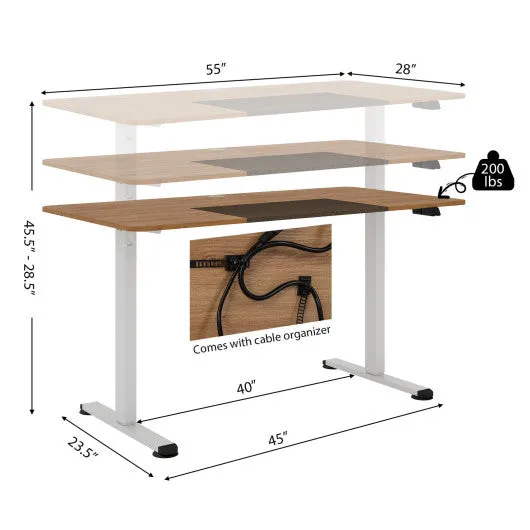 55 Inch Electric Height Adjustable Office Desk with Hook-Beige