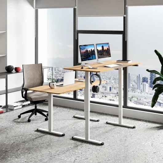 55 Inch Electric Height Adjustable Office Desk with Hook-Beige