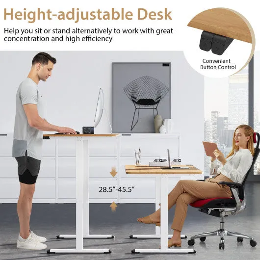 55 Inch Electric Height Adjustable Office Desk with Hook-Beige