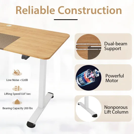 55 Inch Electric Height Adjustable Office Desk with Hook-Beige