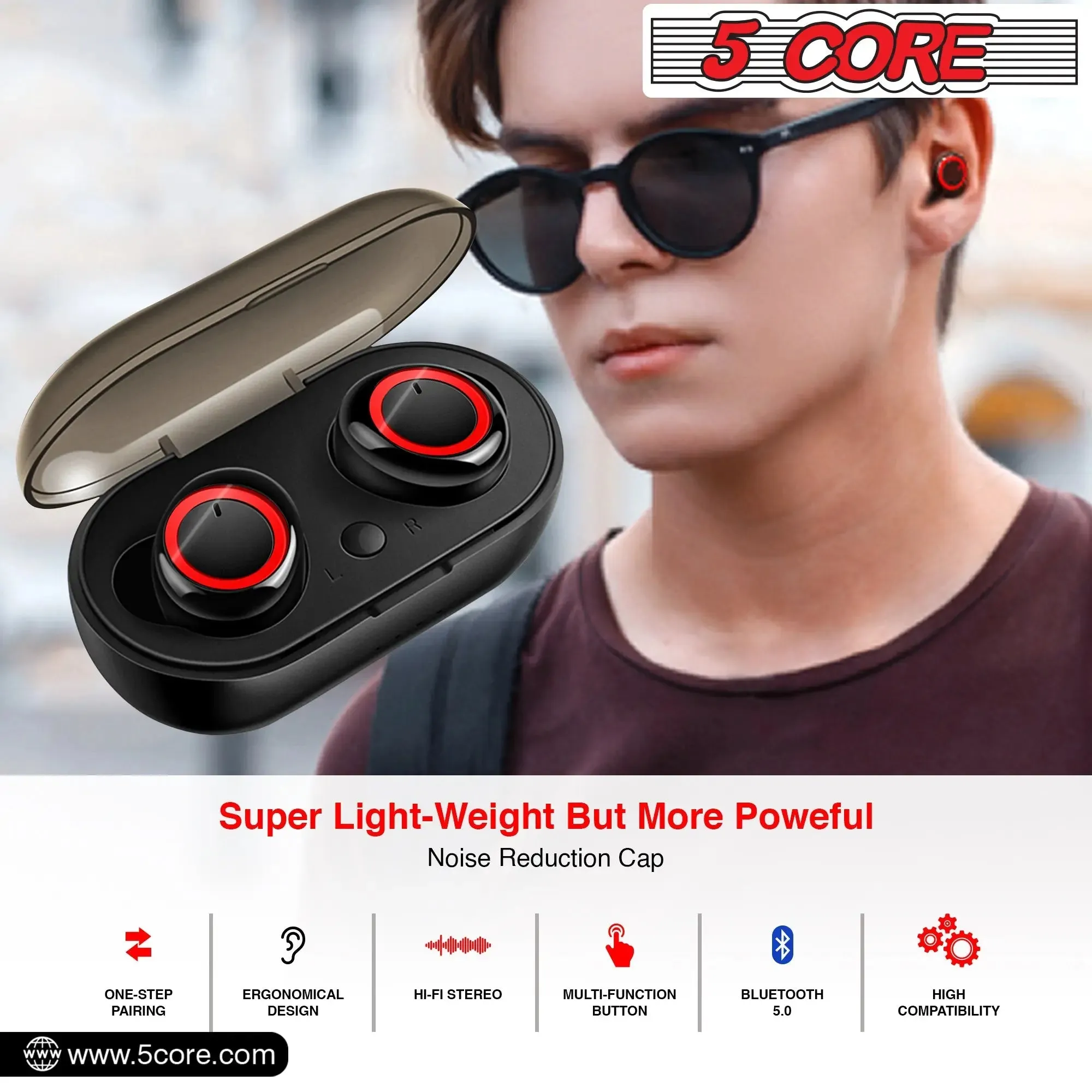 5Core Wireless Ear Buds  Mini Bluetooth Noise Cancelling Earbud