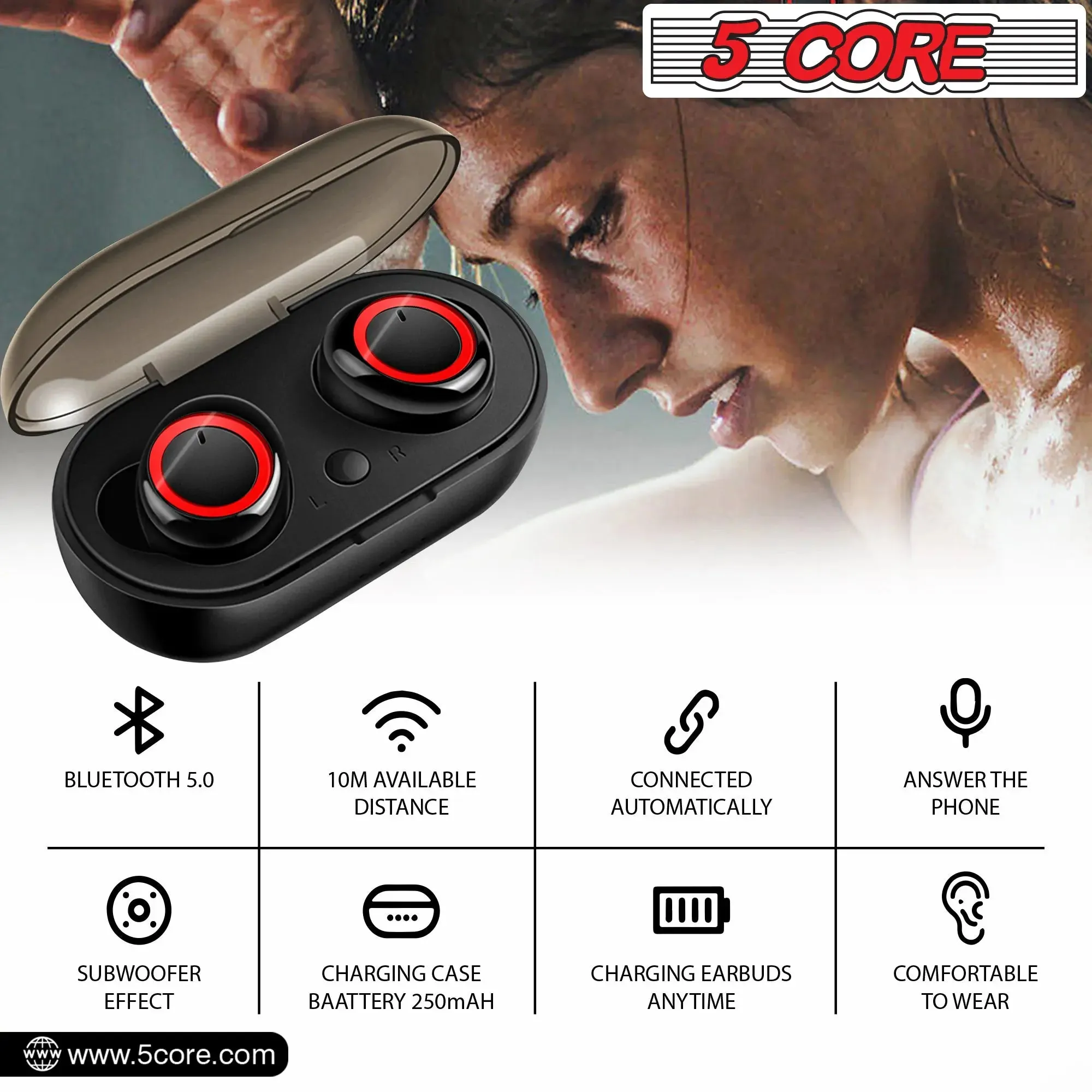 5Core Wireless Ear Buds  Mini Bluetooth Noise Cancelling Earbud