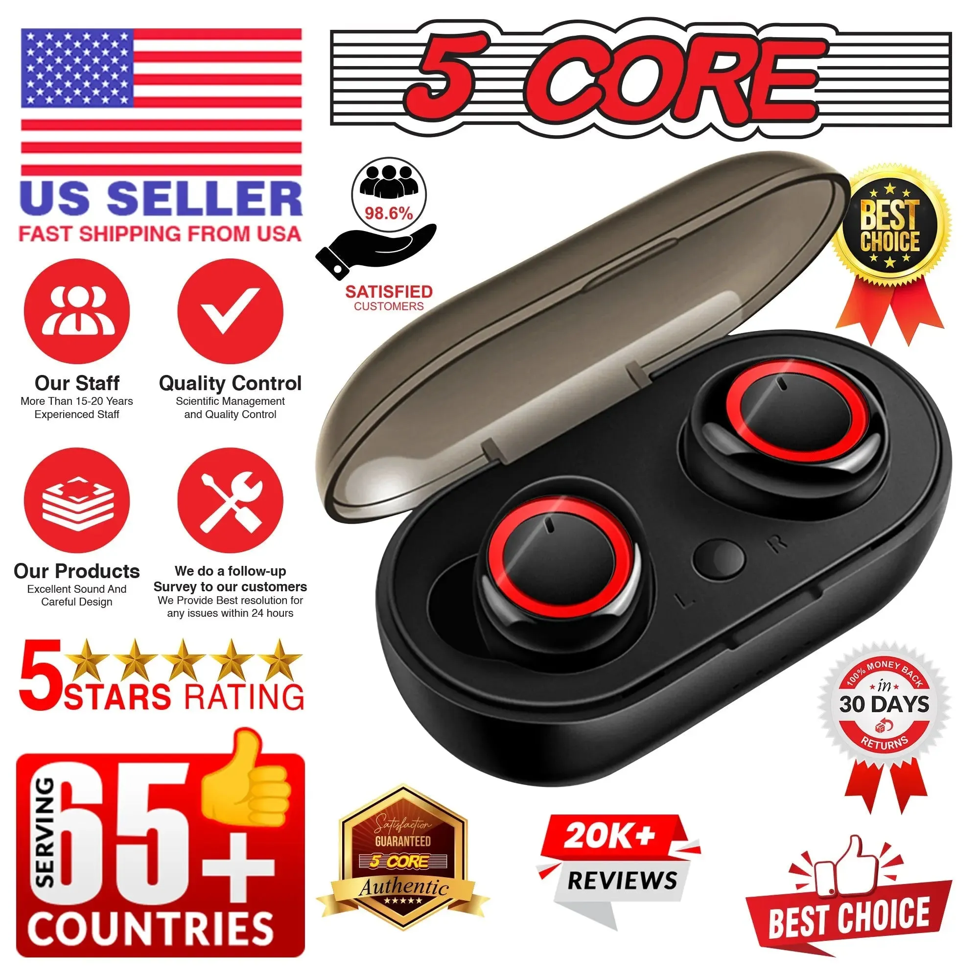 5Core Wireless Ear Buds  Mini Bluetooth Noise Cancelling Earbud