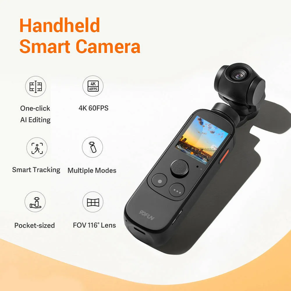 90FUN Capture 1 Vlogging Camera Handheld 3-Axis Stabilized Gimbal Vlog Camera One-click Editing AI Smart Tracking 4K/60fps Video 116°  Wide Angle Lens Built-in Battery Multiple Modes Pocket-Sized