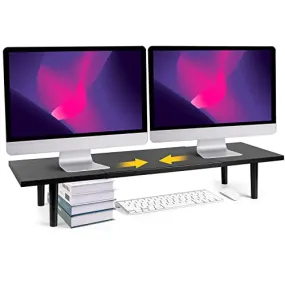 Across-Star Dual-Monitor-Stand-Riser-For-Desk Adjustable Length 32-40 Inch，Large Desktop Computer Monitor Riser For 2 Screens，Desk Shelf Organizer Riser Stand For Computer/Laptop/PC/Printer/TV Black