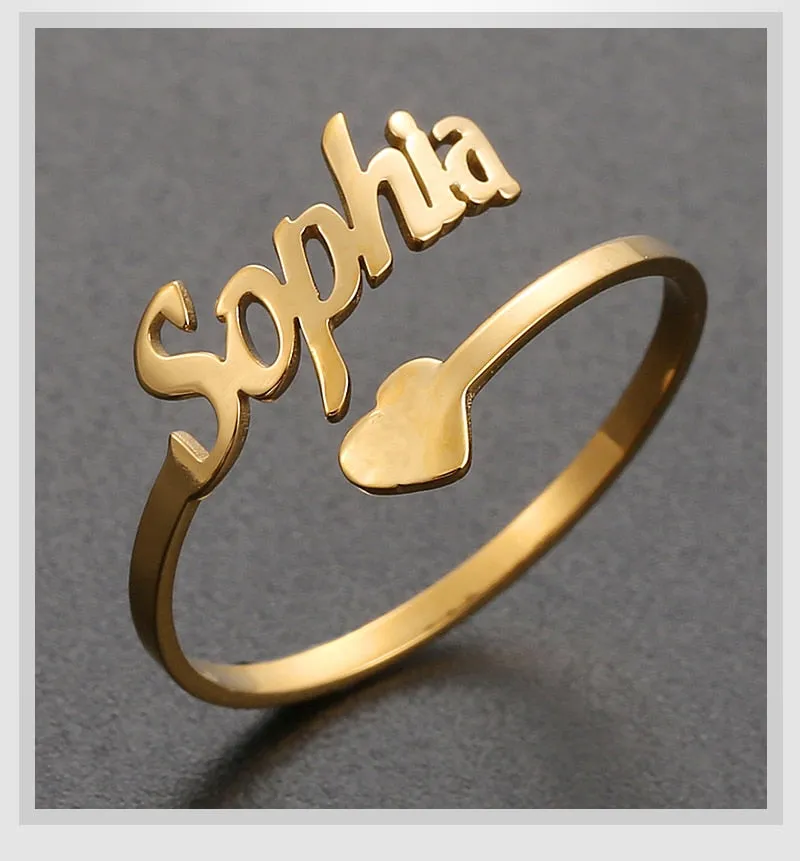 Adjustable Custom Ring Personalized Letter Heart Name Rings Stainless Steel