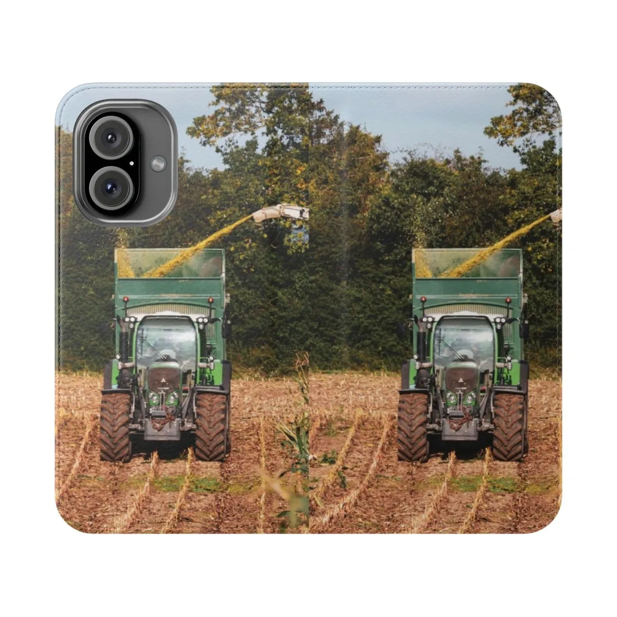 Agricultural Machinery Flip Phone Case with Farming Landscape Design