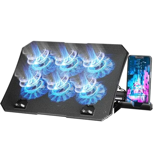 AICHESON Laptop Cooling Pad for 12-15.6 Inch, 6 Cooler Fans with Blue Lights, Laptop Cooling Stand with 2 USB Ports (Blue)