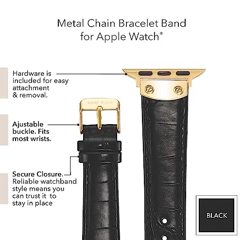 Anne Klein Leather Replacement Band for Apple Watch Secure, Adjustable, Apple Watch Band Replacement, Fits Most Wrists (42/44/45mm, White),WK-1009GYWT