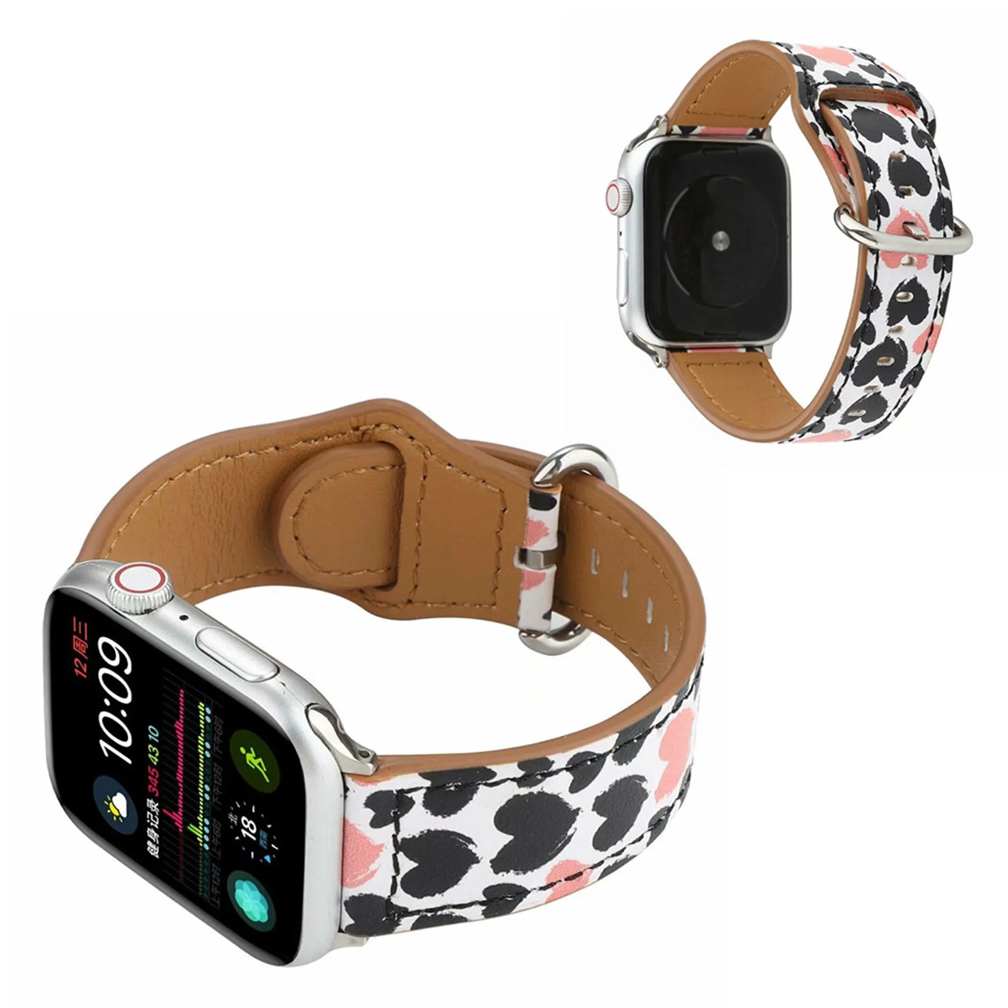 Apple Watch Series 6 / 5 44mm pattern genuine leather watch band - Black Hearts