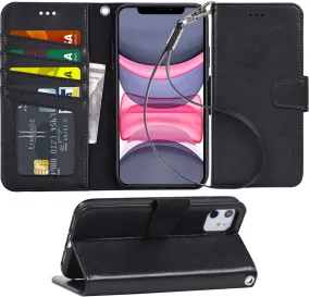 Arae Case for iPhone 11 PU Leather Wallet Case Cover [Stand Feature] with Wrist Strap and [4-Slots] ID&Credit Cards Pocket for iPhone 11 6.1 inch 2019