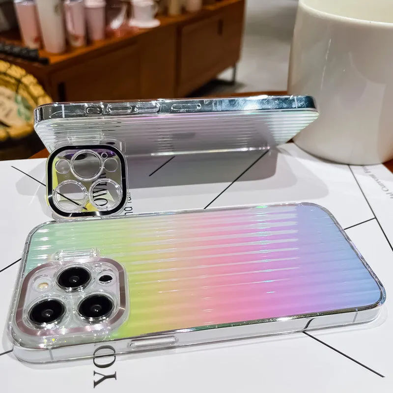 Aurora Laser Gradient Invisible kickstand with Lens Protector iPhone Case