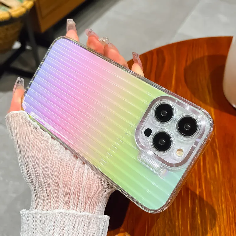 Aurora Laser Gradient Invisible kickstand with Lens Protector iPhone Case