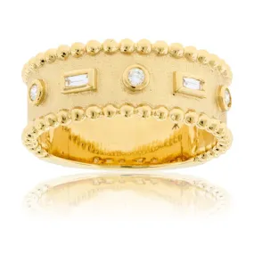 Baguette Diamond & Round Sandblast Ring