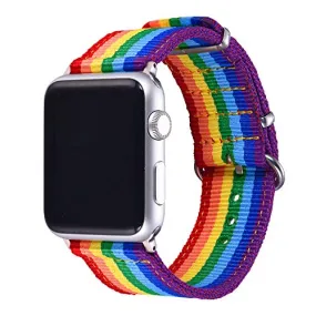 Bandmax Rainbow Band Compatible with Apple Watch 38MM 40MM Women Nylon Denim Cloth LGBT Parade Strap Replacement Wristband Accessory New Adapter Compatible for Iwatch Series SE 7/6/5/4/3/2/1