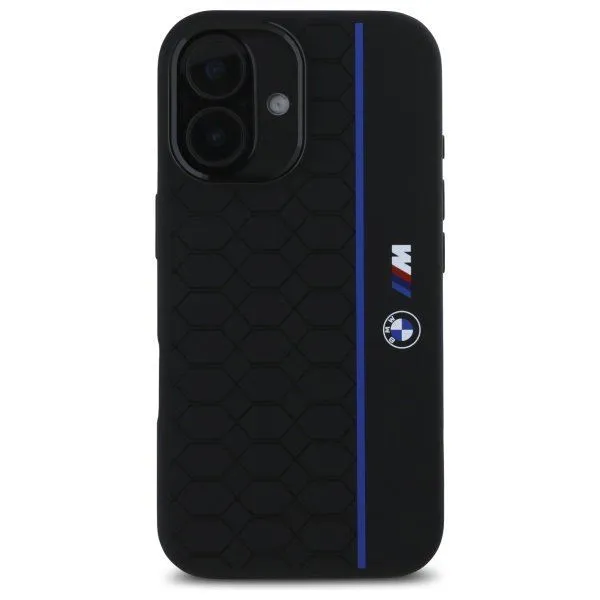 BMW M Series Silicone Hexagon Blue Line Case with MagSafe for iPhone 16 6.1" Black - BMHMP16S23SHEB