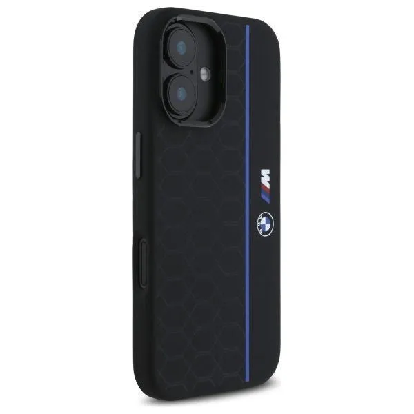 BMW M Series Silicone Hexagon Blue Line Case with MagSafe for iPhone 16 6.1" Black - BMHMP16S23SHEB