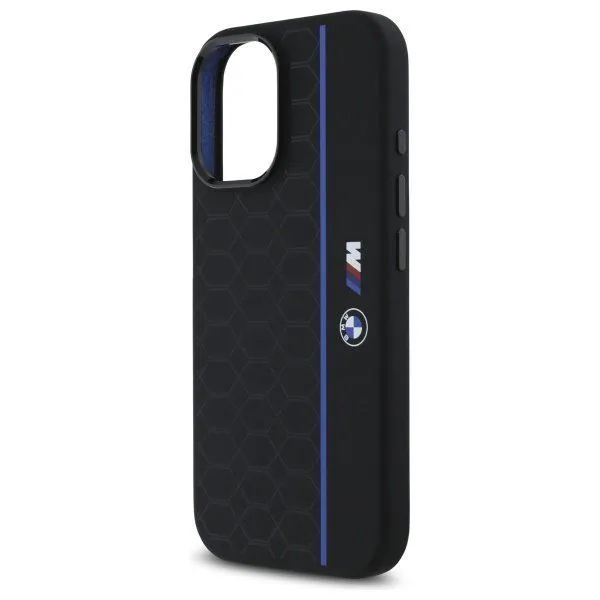 BMW M Series Silicone Hexagon Blue Line Case with MagSafe for iPhone 16 6.1" Black - BMHMP16S23SHEB