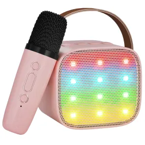 BONAOK Mini Karaoke Machine for Kids Adults, Portable Bluetooth Speaker with 2 Wireless Microphone, Karaoke Singing Gifts Toys (Pink)