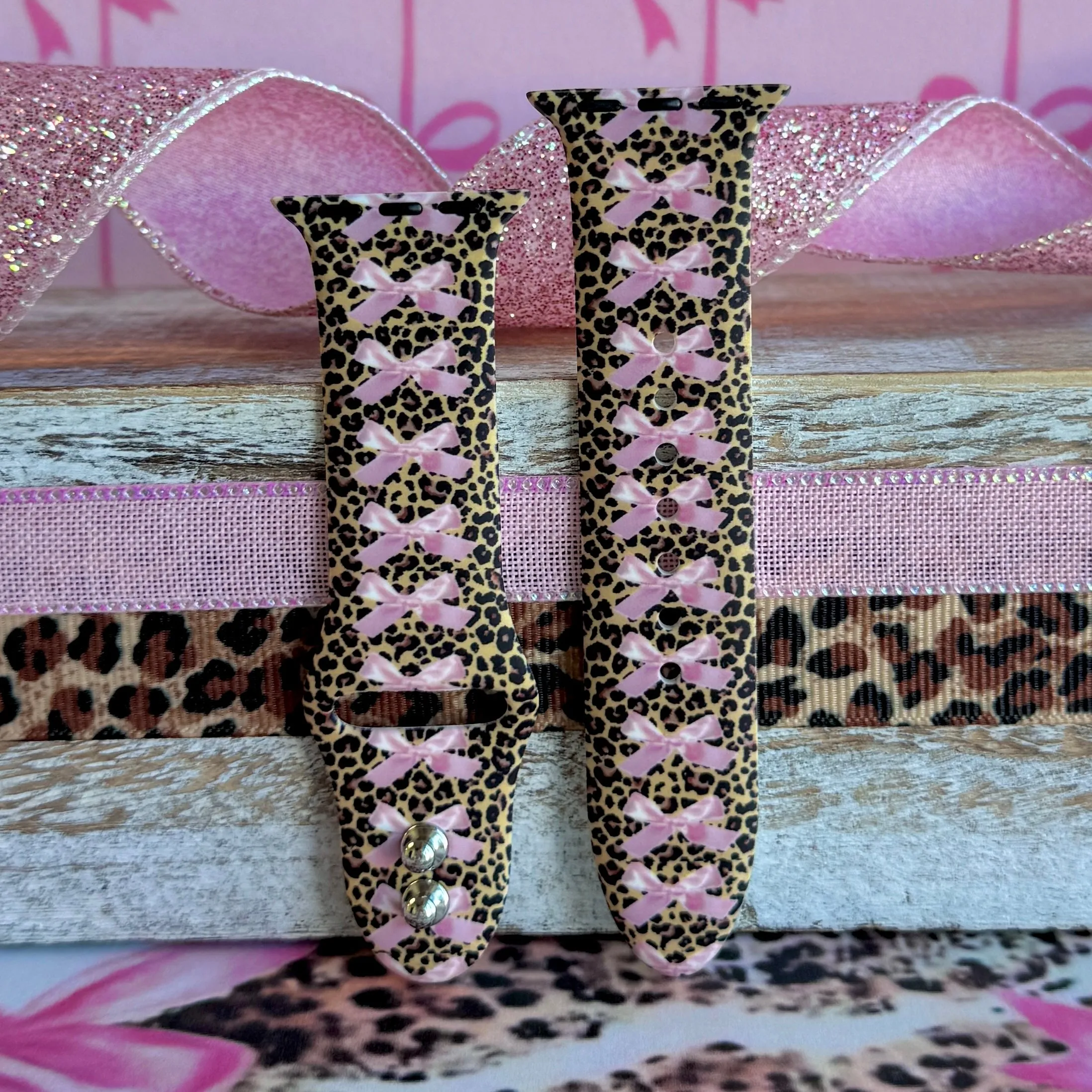 Bows On Leopard Print Silicone Band For Apple Watch