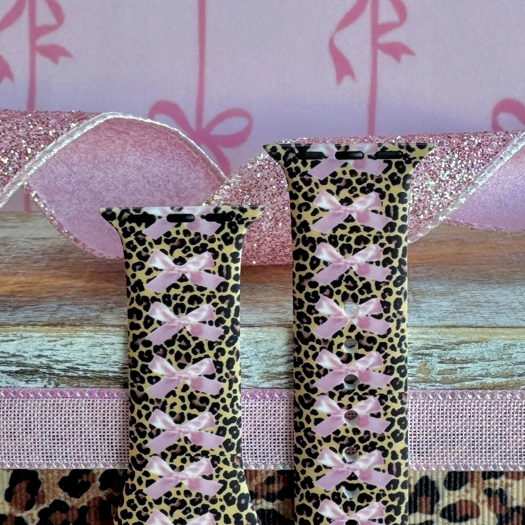 Bows On Leopard Print Silicone Band For Apple Watch