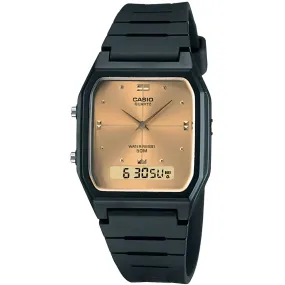 Casio Men's Ana-Digi Watch - Dual Time Brown Dial Black Resin Strap | AW48HE-9AVCB