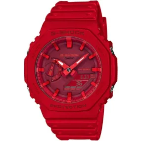 Casio Men's Ana Digi Watch - G-Shock 2100 Series Alarm Red Resin Strap | GA2100-4A