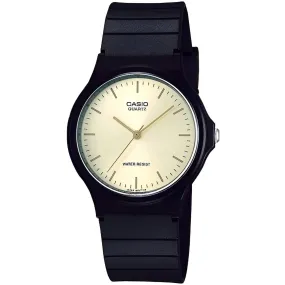 Casio Men's Watch - Classic Quartz Gold Tone Dial Black Resin Strap | MQ24-9E