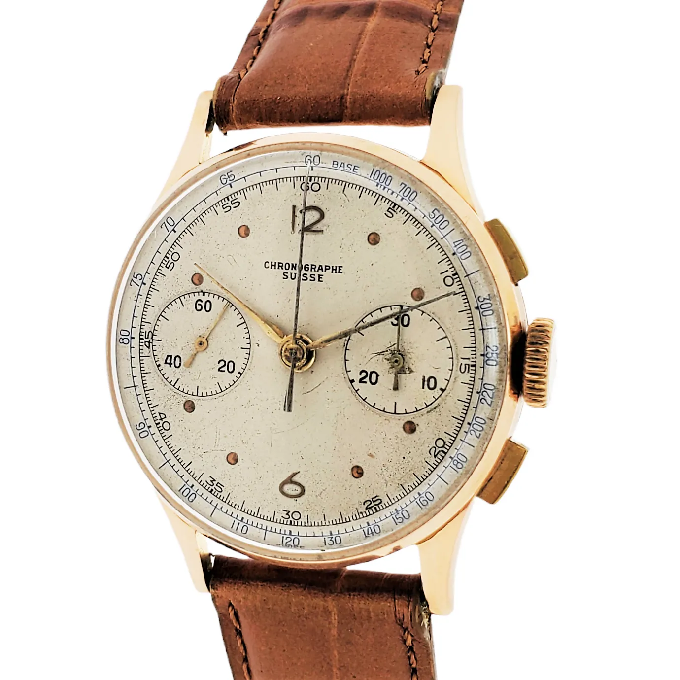 Chronographe Swisse Vintage Chronograph, made in 18K Rose gold , Circa 1950's