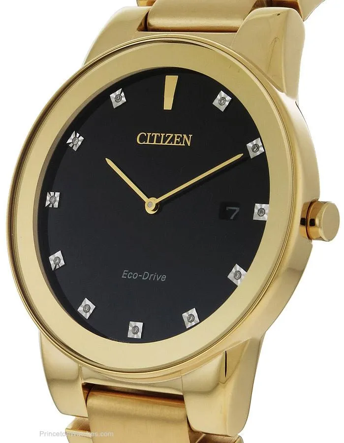 Citizen Eco-Drive Axiom Mens Diamond Watch - Black & Gold Tone