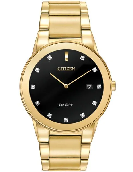 Citizen Eco-Drive Axiom Mens Diamond Watch - Black & Gold Tone