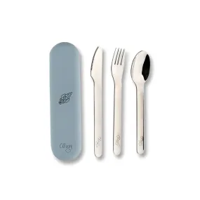 Citron 3 Piece Cutlery Set With Silicone Case - Dusty Blue