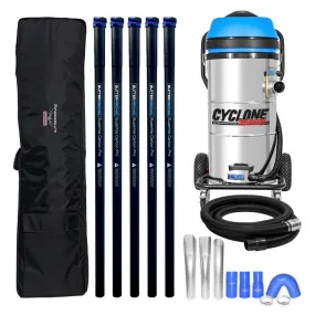 Cyclone II 3600W All-Terrain Gutter Vacuum - 27 Gallon Stainless Steel with 20 foot Carbon Clamping Poles & Bag