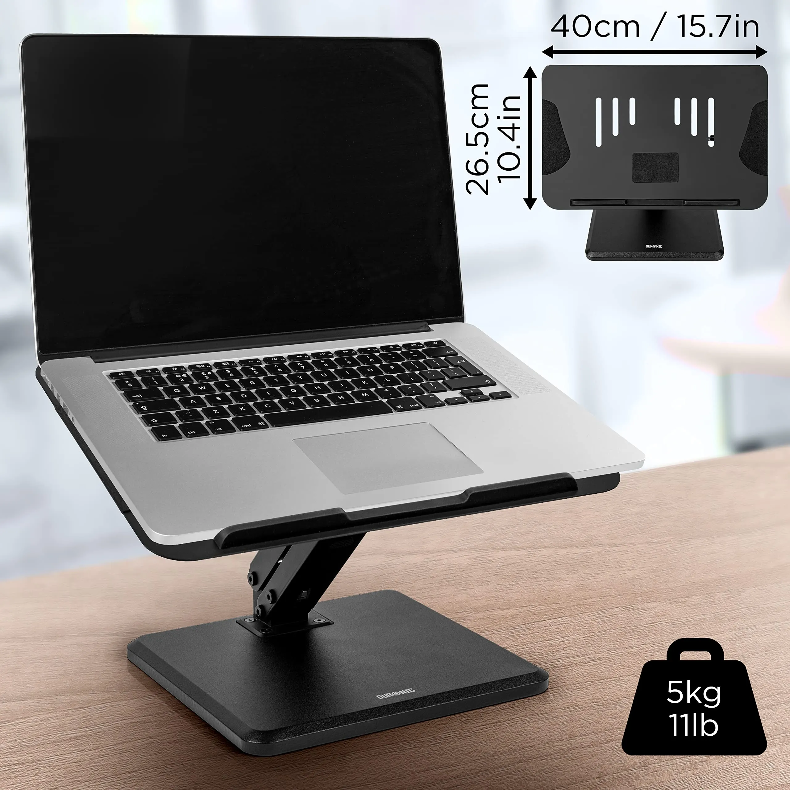 Duronic Laptop Stand DML125, Adjustable Height Laptop Stand, Tilting Laptop Mount Arm, Tablet Stand Riser for Desk, Compatible with MacBook Pro/Air, Surface, Samsung, Notebook Laptops