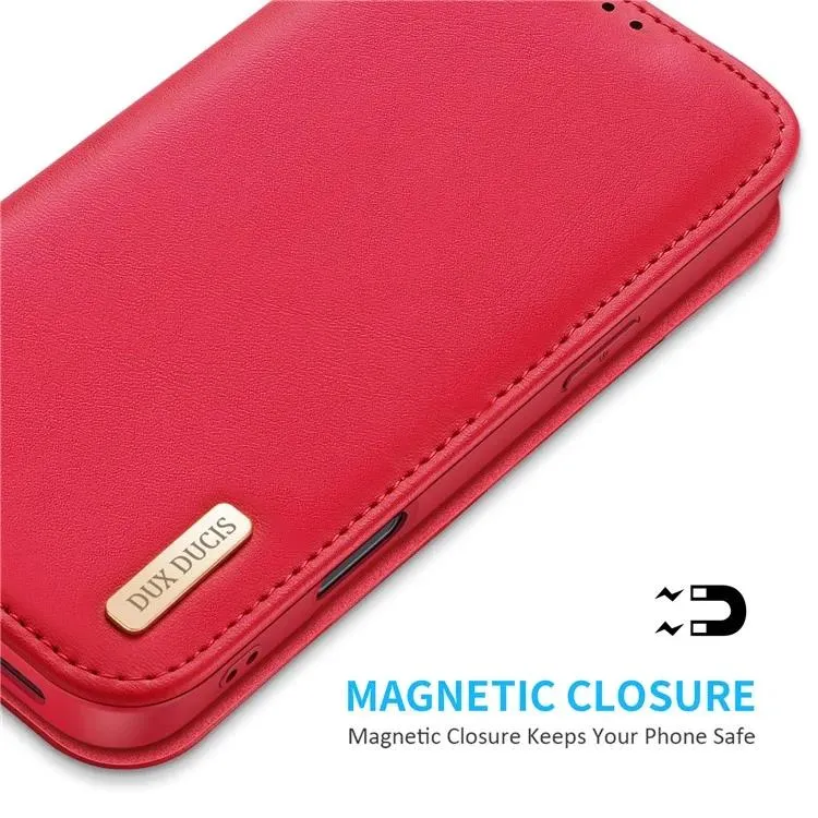 DUX DUCIS Genuine Real Leather Flip RFID Wallet Case for Apple iPhone 16 Pro Max - Red