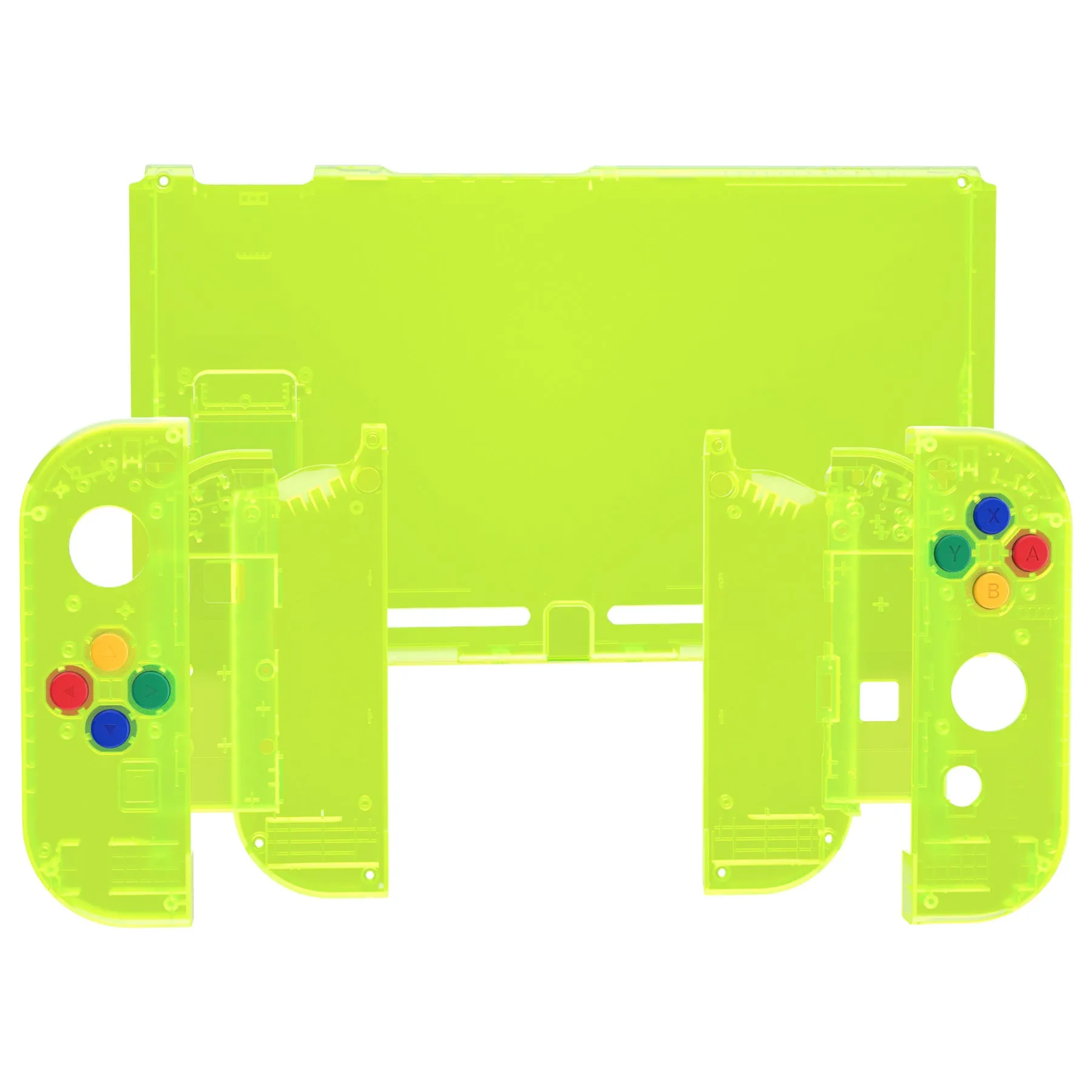 eXtremeRate Clear Lime Green Back Plate for NS Switch Console, NS Joycon Handheld Controller Housing with Full Set Buttons, DIY Replacement Shell for Nintendo Switch - QM511