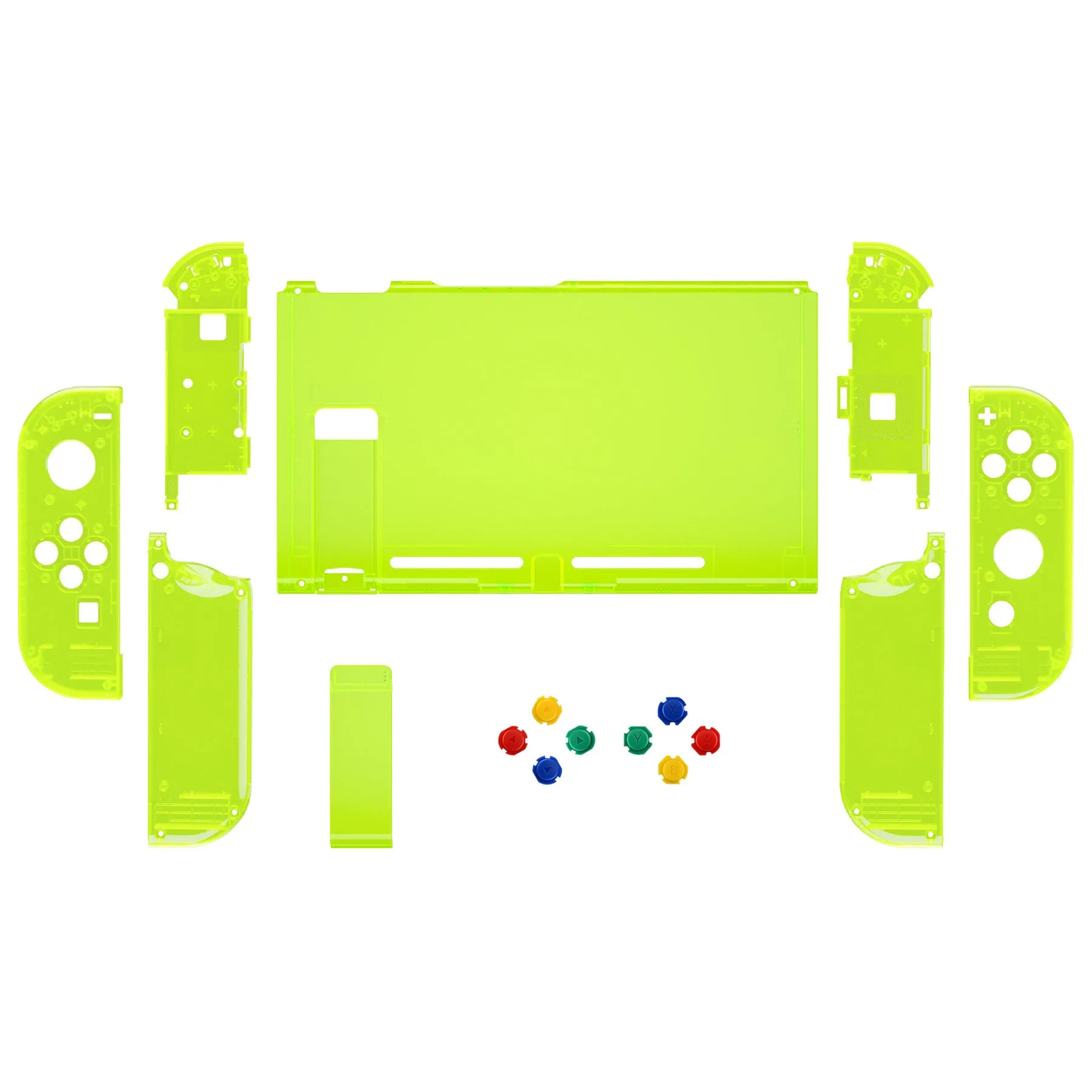 eXtremeRate Clear Lime Green Back Plate for NS Switch Console, NS Joycon Handheld Controller Housing with Full Set Buttons, DIY Replacement Shell for Nintendo Switch - QM511